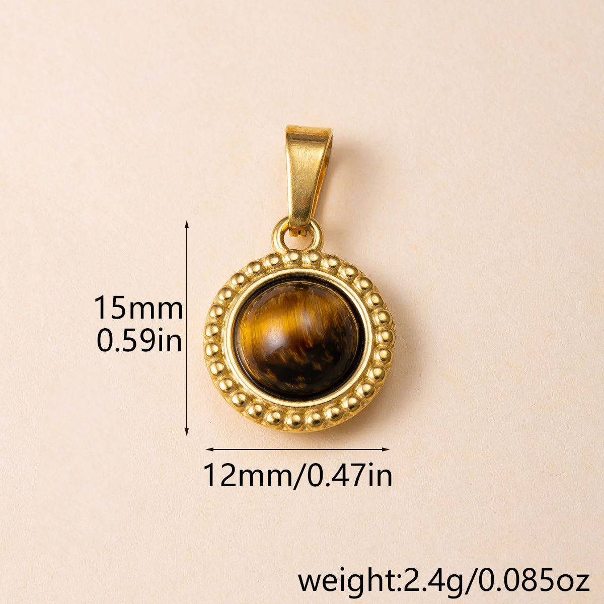 Geometric Retro Pendant For Women, Handmade With 304 Stainless Steel And Tiger Eye Inlay, PVD Coated Gold Plating