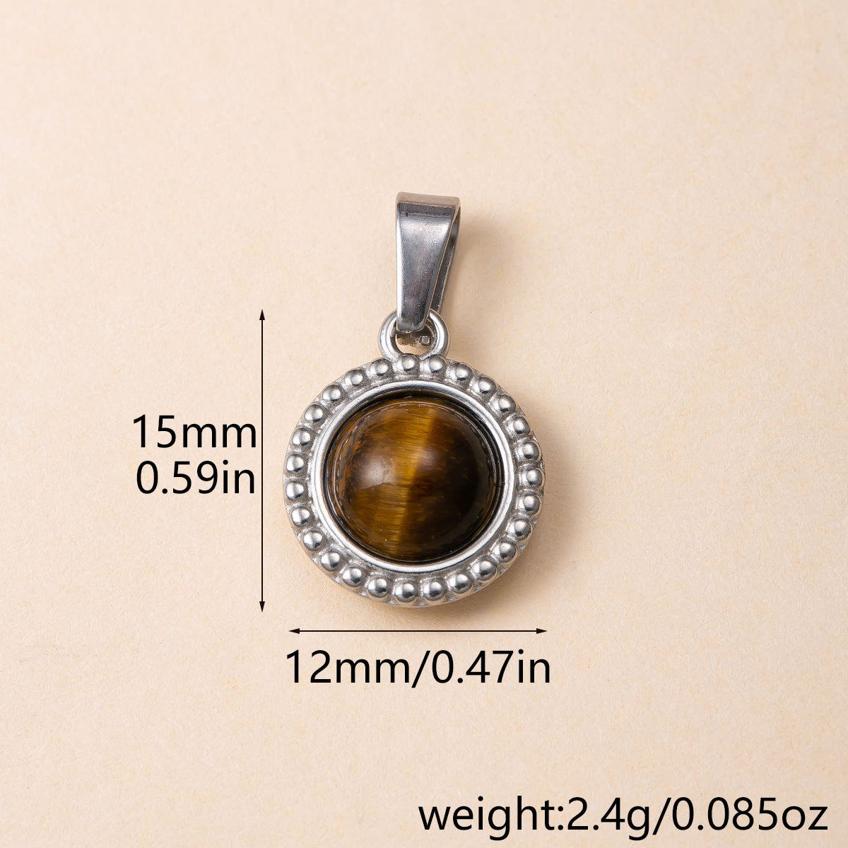 Geometric Retro Pendant For Women, Handmade With 304 Stainless Steel And Tiger Eye Inlay, PVD Coated Gold Plating