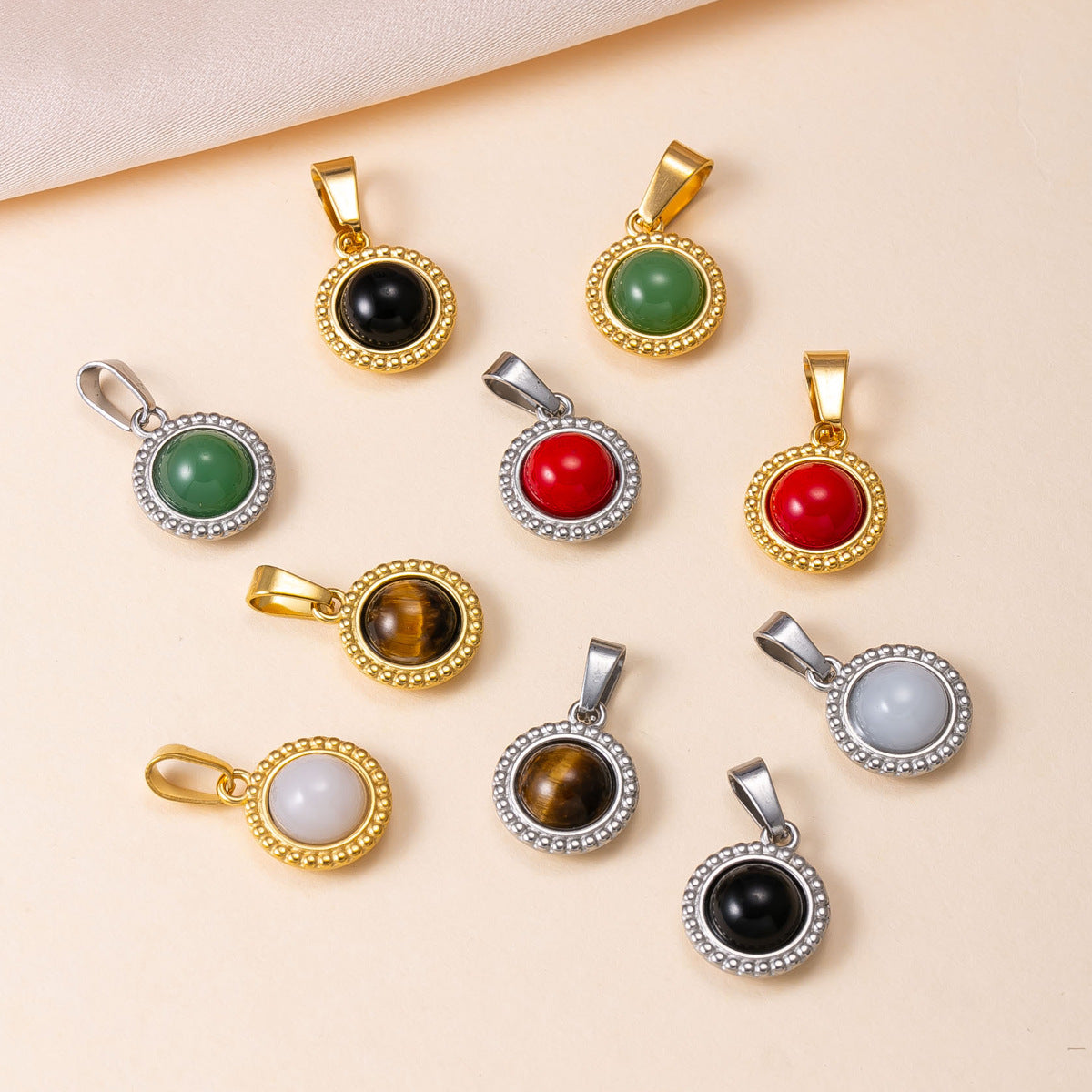 Geometric Retro Pendant For Women, Handmade With 304 Stainless Steel And Tiger Eye Inlay, PVD Coated Gold Plating