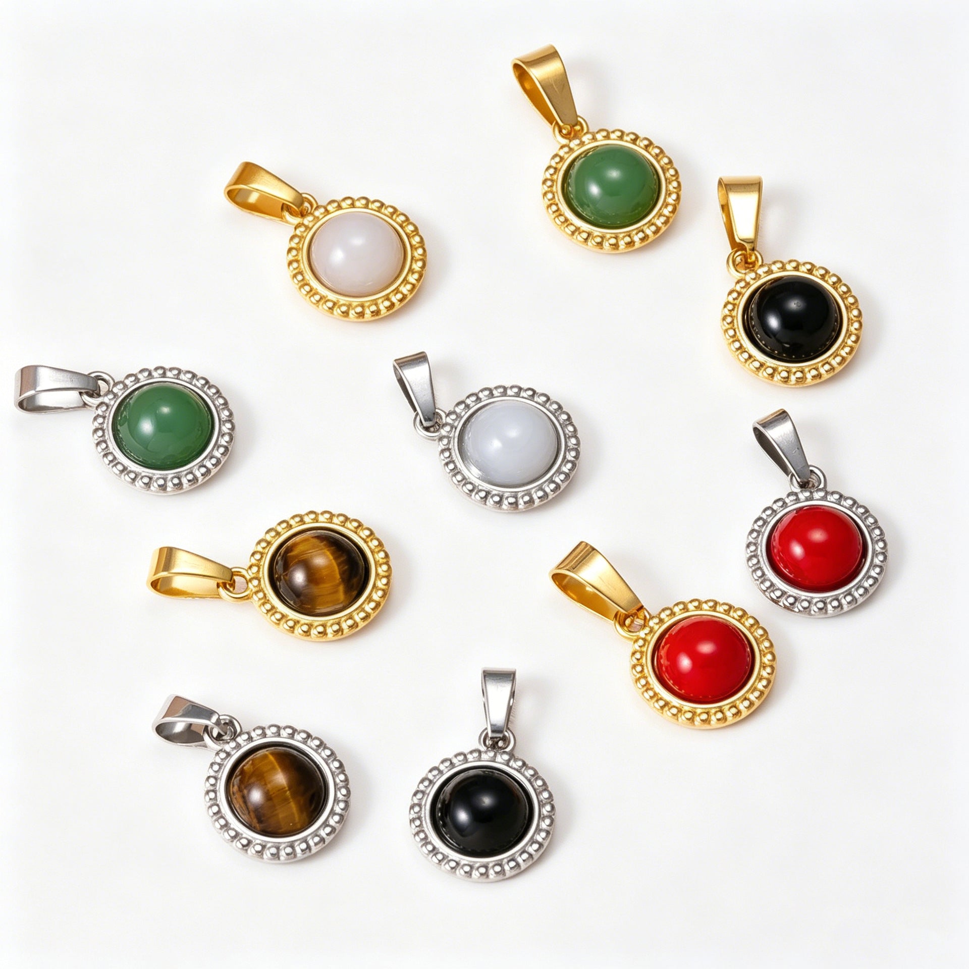 Geometric Retro Pendant For Women, Handmade With 304 Stainless Steel And Tiger Eye Inlay, PVD Coated Gold Plating