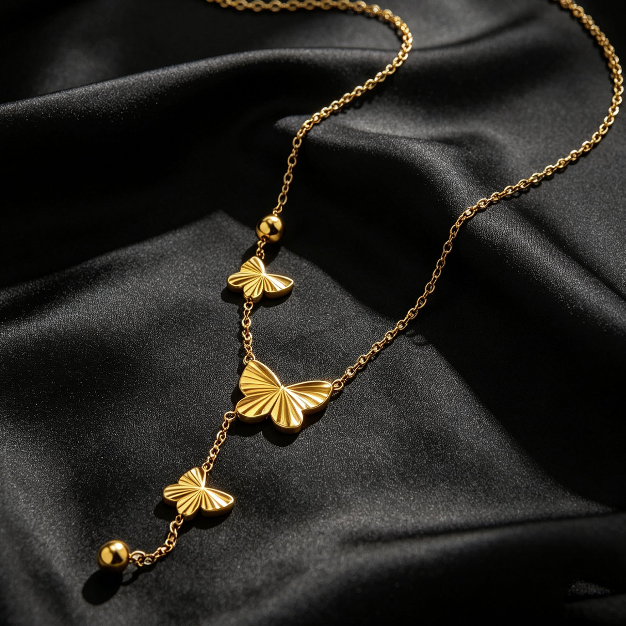Hypoallergenic Butterfly Necklace For Women With 18K Real Gold Plated 304 Stainless Steel And PVD Coated Figaro Chain