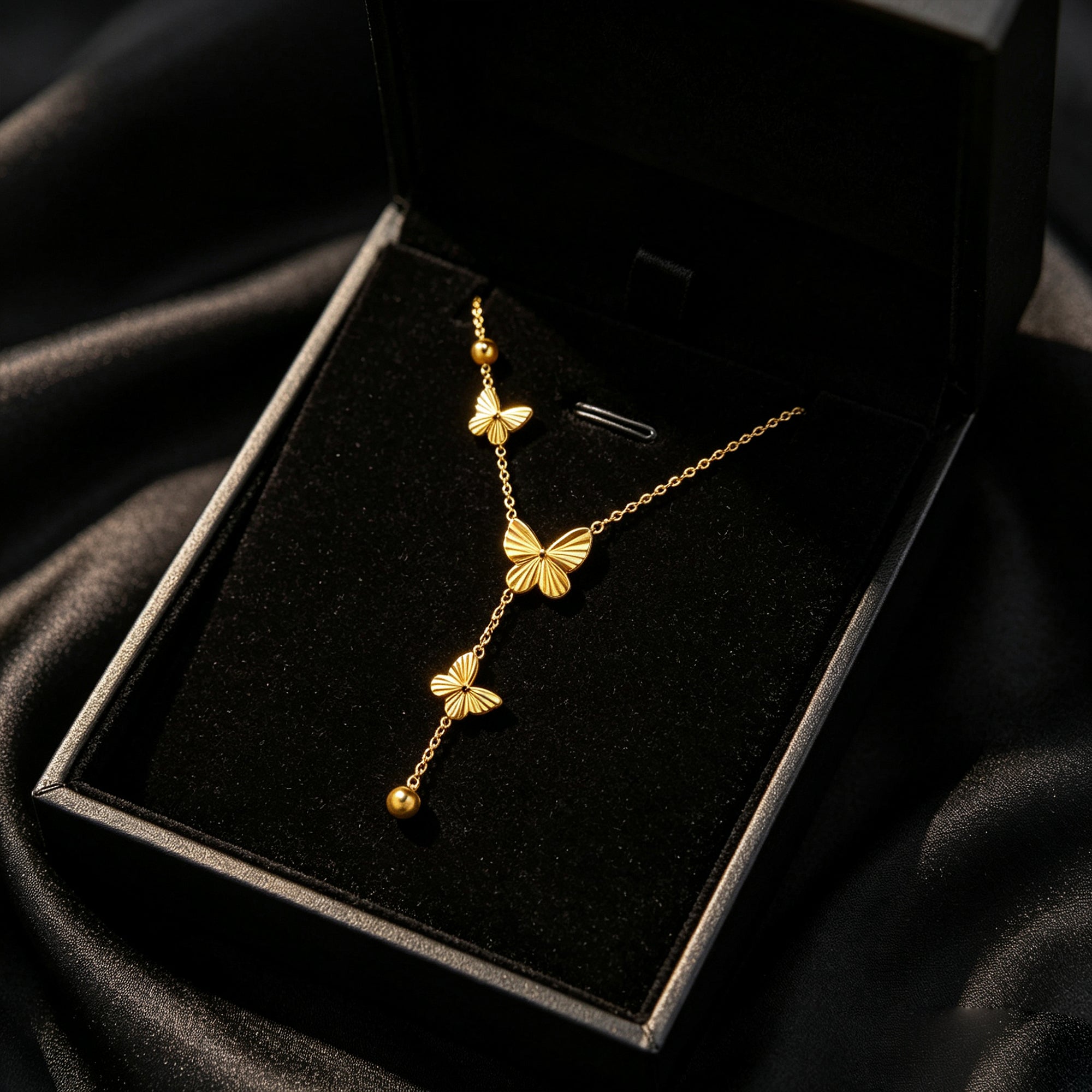 Hypoallergenic Butterfly Necklace For Women With 18K Real Gold Plated 304 Stainless Steel And PVD Coated Figaro Chain