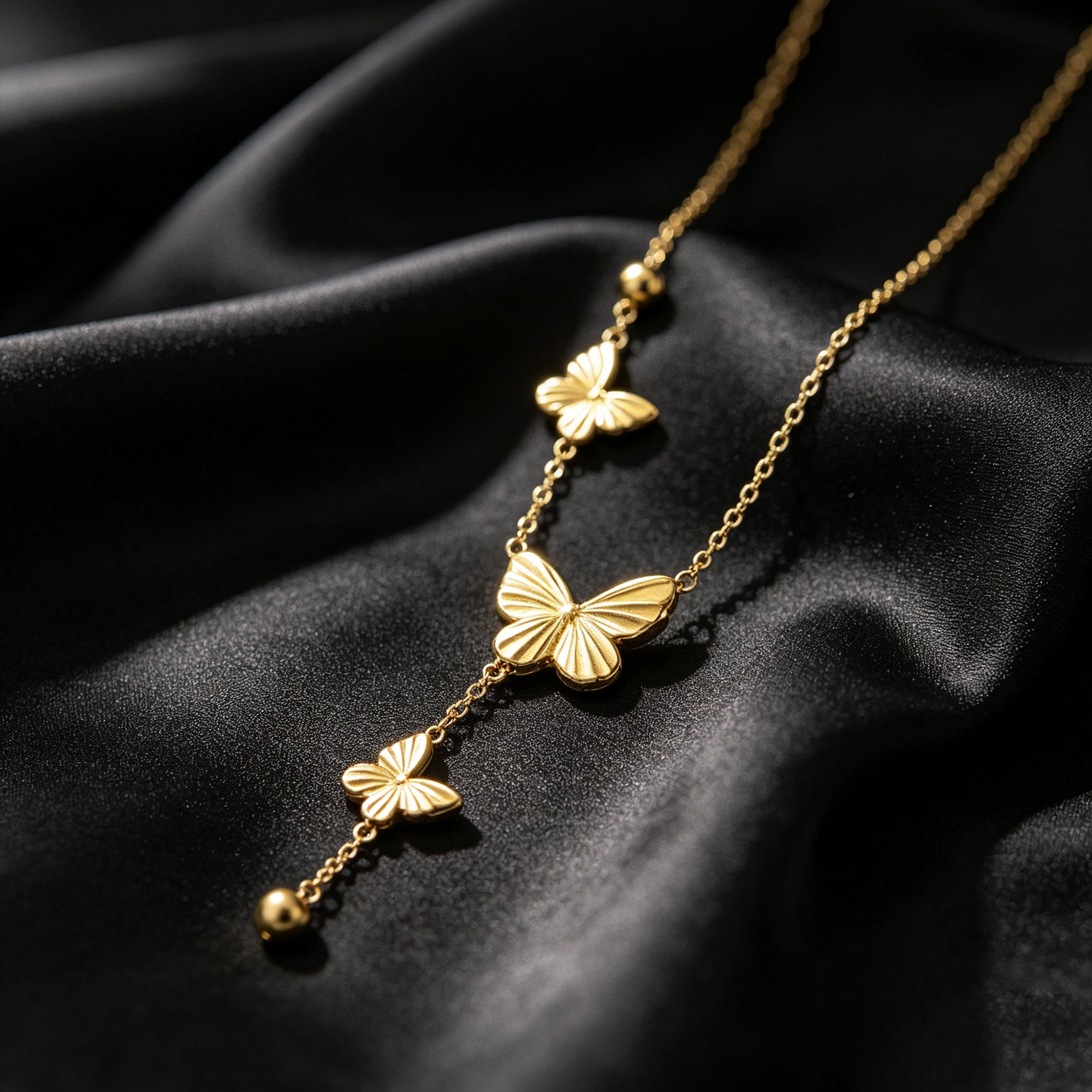 Hypoallergenic Butterfly Necklace For Women With 18K Real Gold Plated 304 Stainless Steel And PVD Coated Figaro Chain
