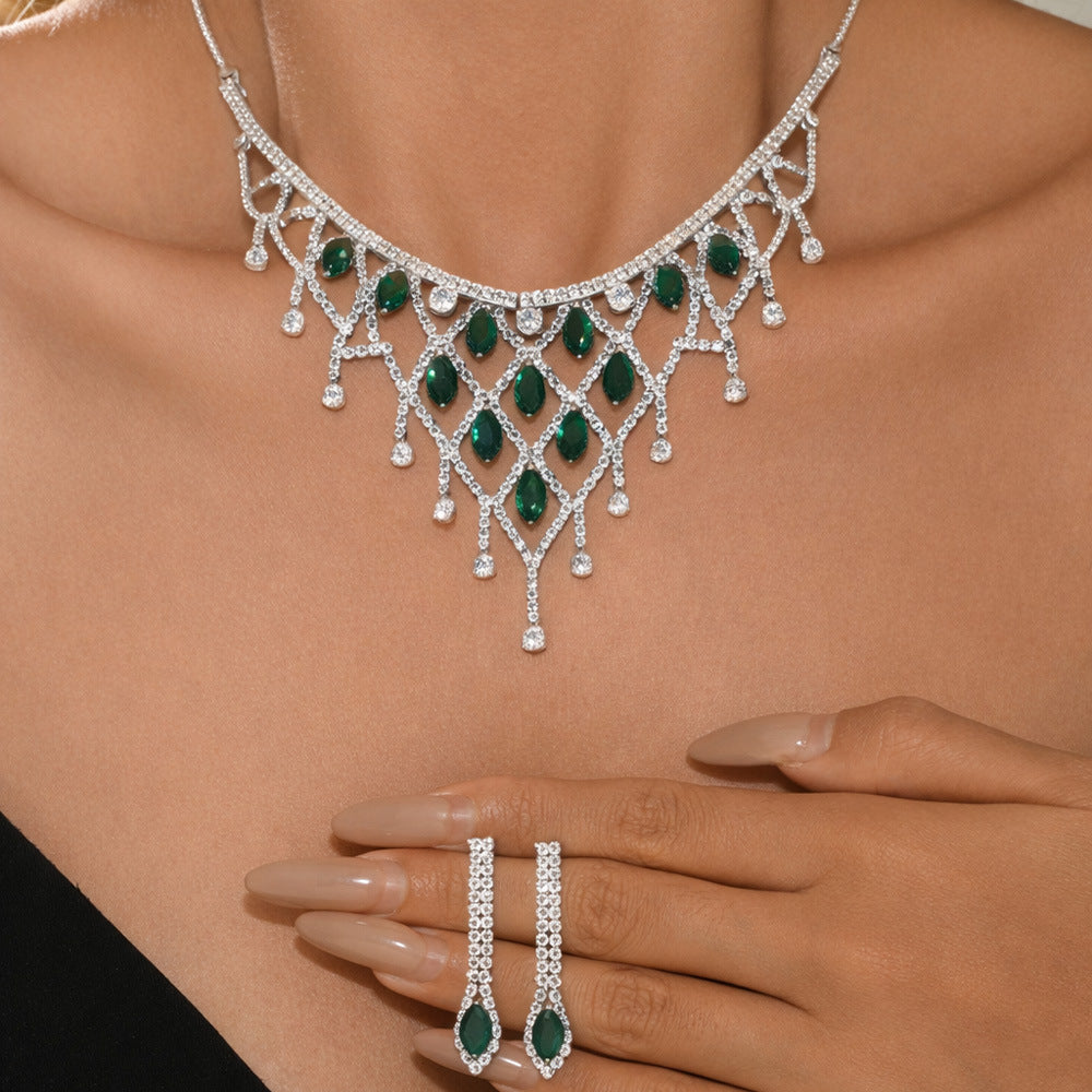 Elegant Plaid Tassel Necklace For Women In Alloy With Rhinestones, Jewelry Set