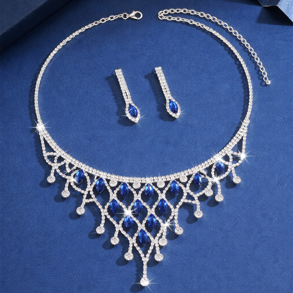 Elegant Plaid Tassel Necklace For Women In Alloy With Rhinestones, Jewelry Set