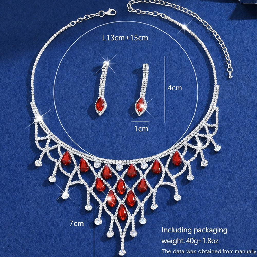 Elegant Plaid Tassel Necklace For Women In Alloy With Rhinestones, Jewelry Set
