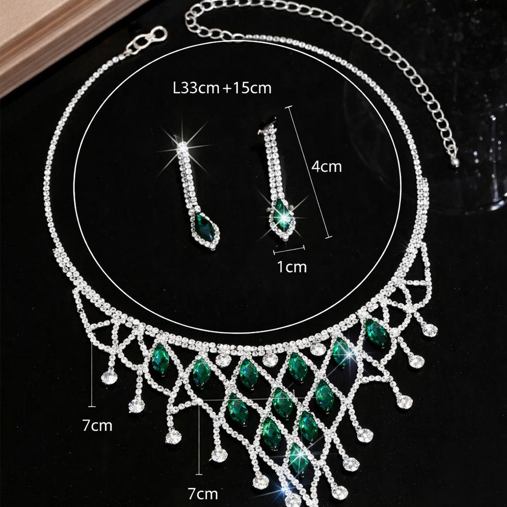 Elegant Plaid Tassel Necklace For Women In Alloy With Rhinestones, Jewelry Set