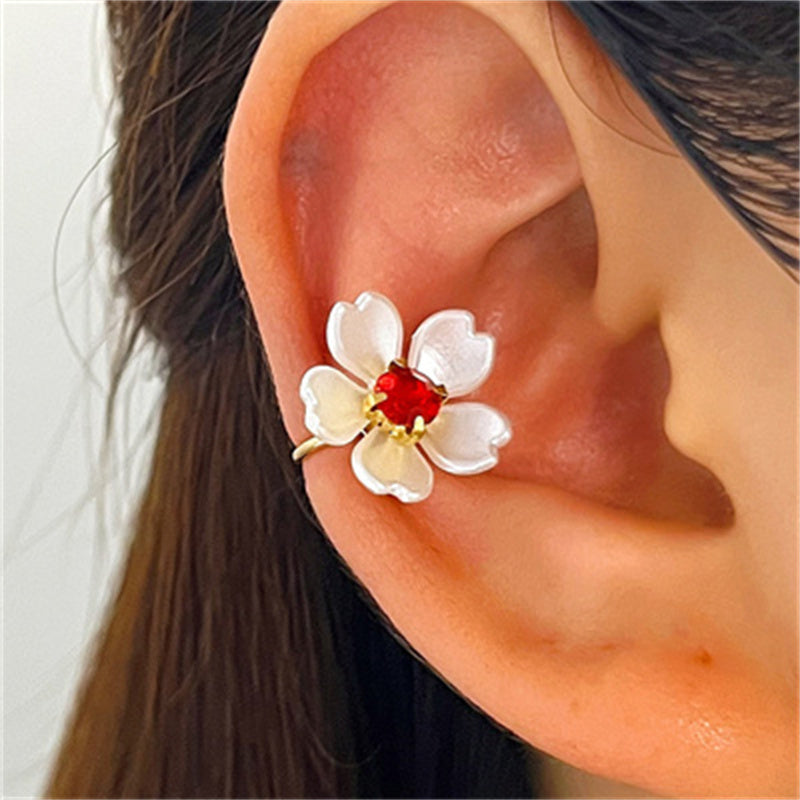 Asymmetrical Flowers Clip Earrings For Women In Copper With KC Golden Plated PVD Coating And Artificial Gemstones