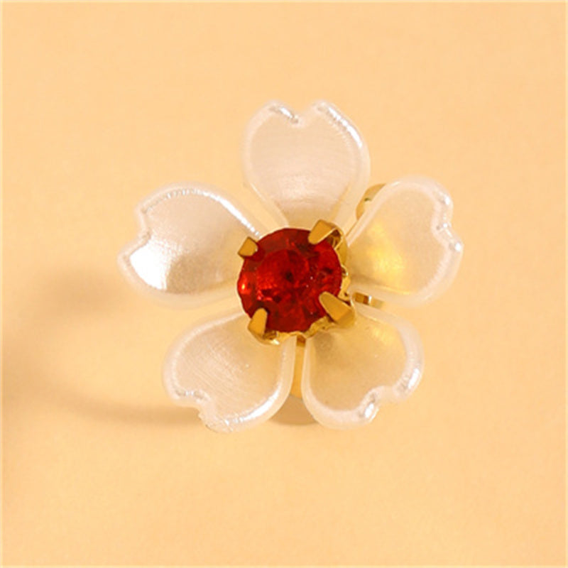 Asymmetrical Flowers Clip Earrings For Women In Copper With KC Golden Plated PVD Coating And Artificial Gemstones