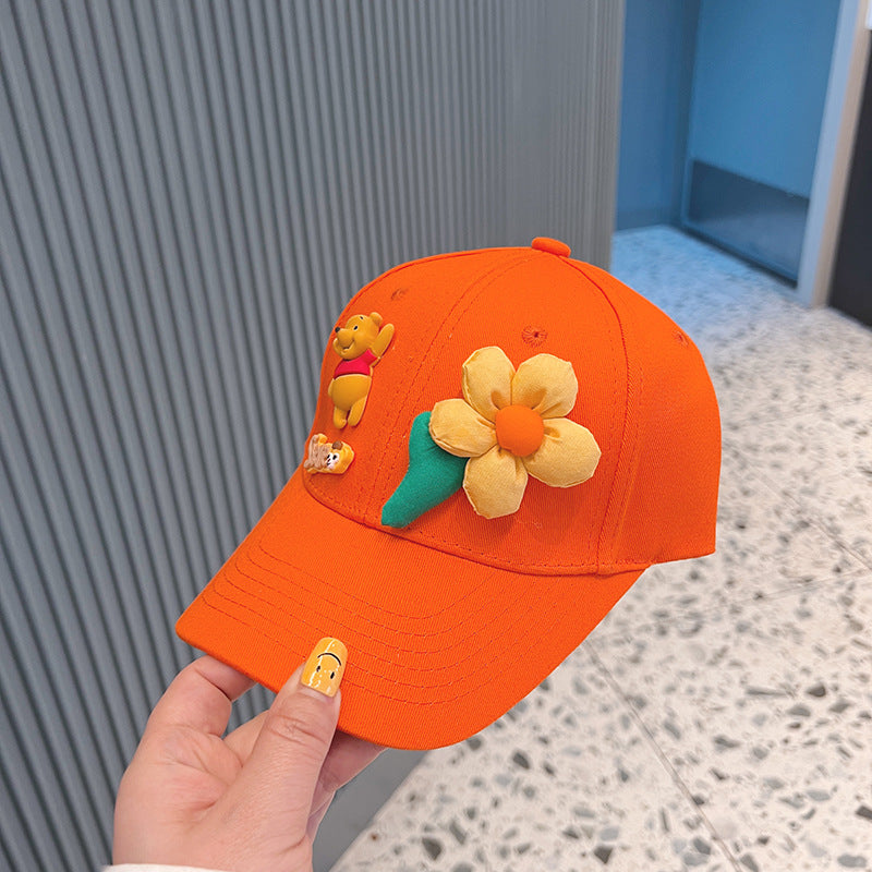 New Style Girls' Baseball Cap With Three-Dimensional Flowers In Natural Pink Cotton