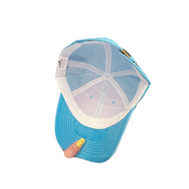 New Style Girls' Baseball Cap With Three-Dimensional Flowers In Natural Pink Cotton