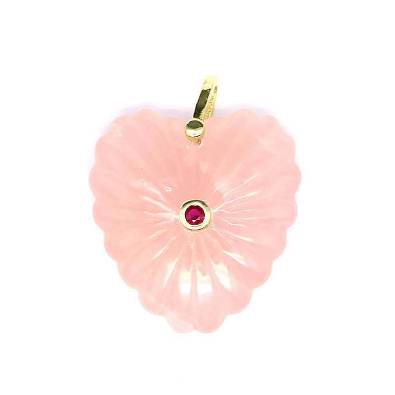 Heart Shape Copper Pendant With Crystal Inlay Featuring Carving Craftsmanship