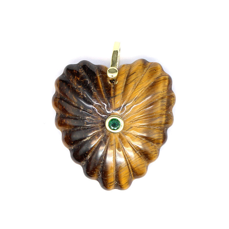Heart Shape Copper Pendant With Crystal Inlay Featuring Carving Craftsmanship