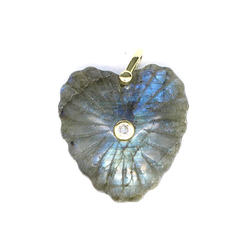Heart Shape Copper Pendant With Crystal Inlay Featuring Carving Craftsmanship