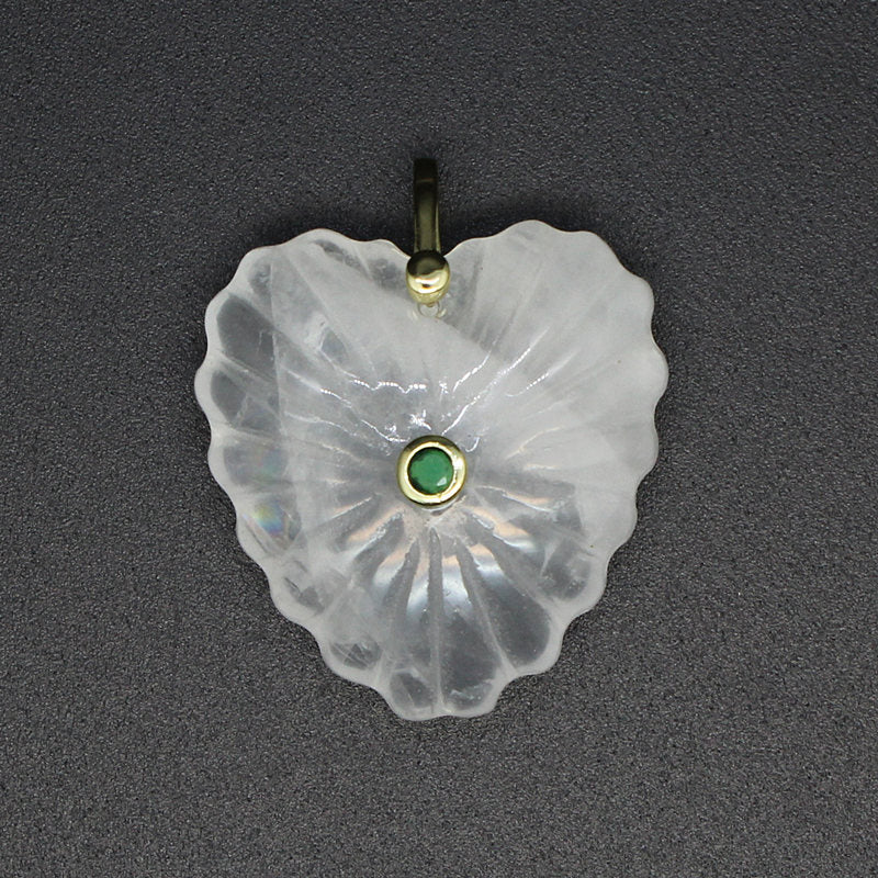 Heart Shape Copper Pendant With Crystal Inlay Featuring Carving Craftsmanship