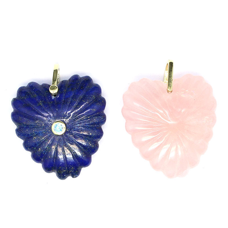 Heart Shape Copper Pendant With Crystal Inlay Featuring Carving Craftsmanship
