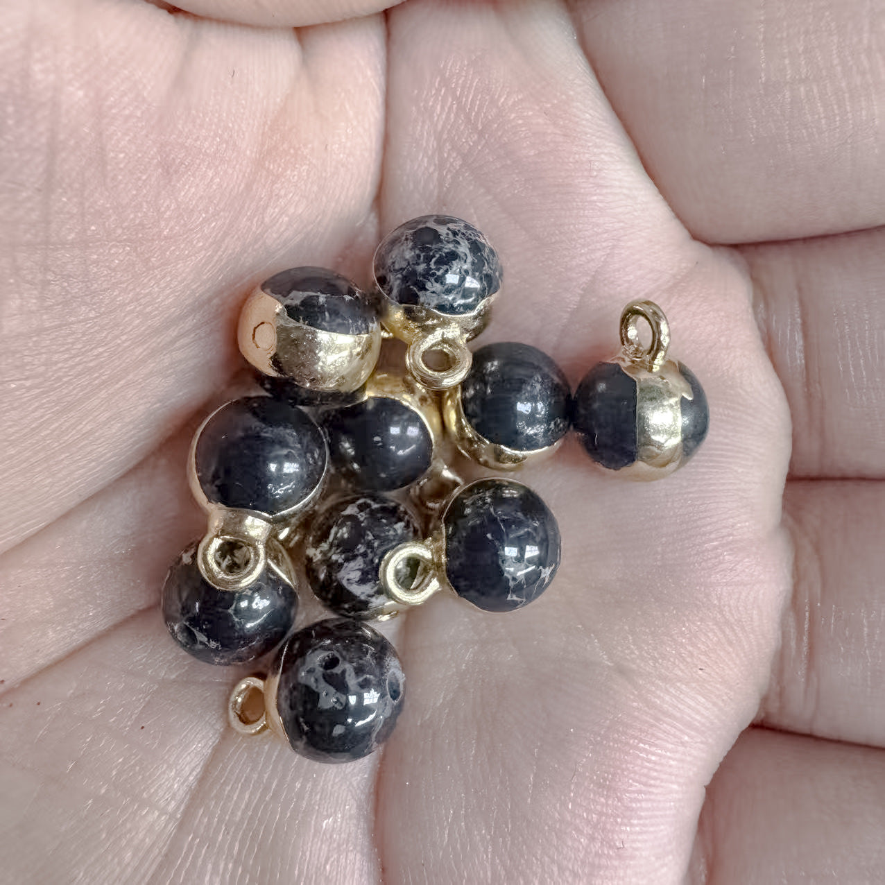 Natural Stone Ball Pendant With Polished Agate Inlay, 9mm Diameter, Red Jewelry Accessory
