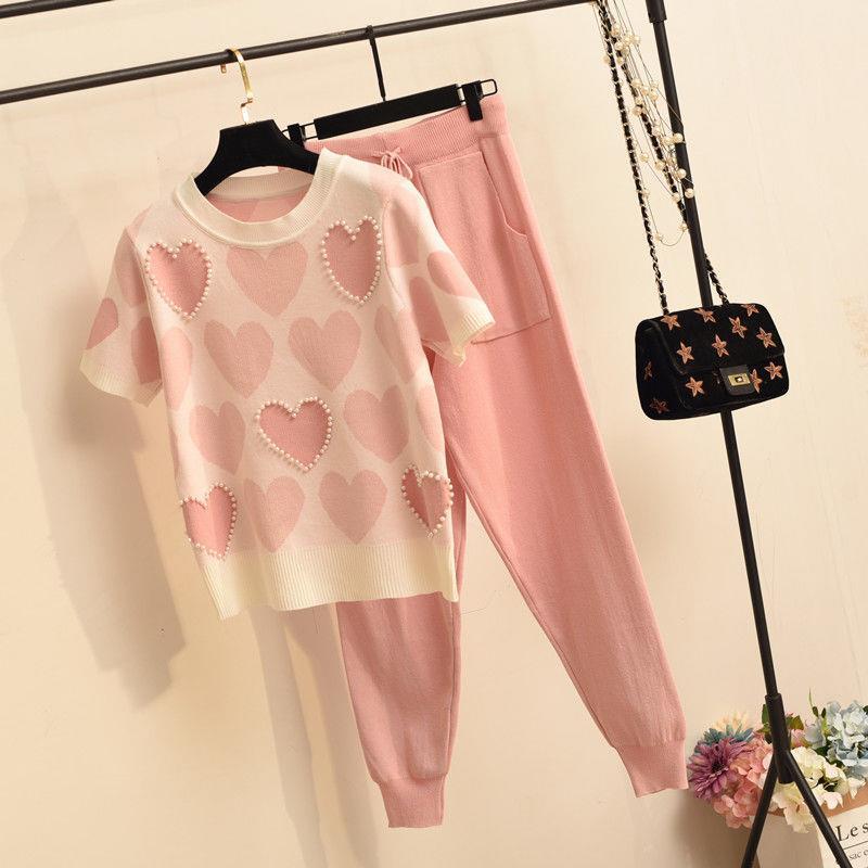 Color Block Pant Co-ord Set In Viscose Fiber With Knitted Craft, Preppy Style Casual Wear Featuring Regular Sleeves, 2 Pieces Set