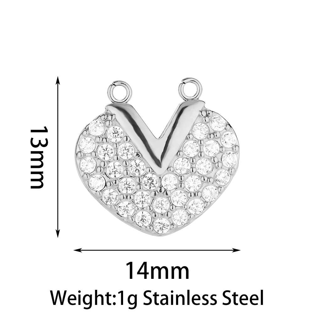 Heart Shape Pendant Made Of 304 Stainless Steel With Rhinestones Inlay, Electroplated Finish In Steel Color Jewelry Accessories