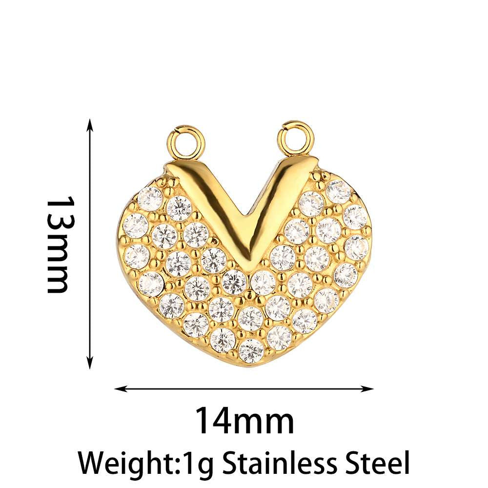 Heart Shape Pendant Made Of 304 Stainless Steel With Rhinestones Inlay, Electroplated Finish In Steel Color Jewelry Accessories
