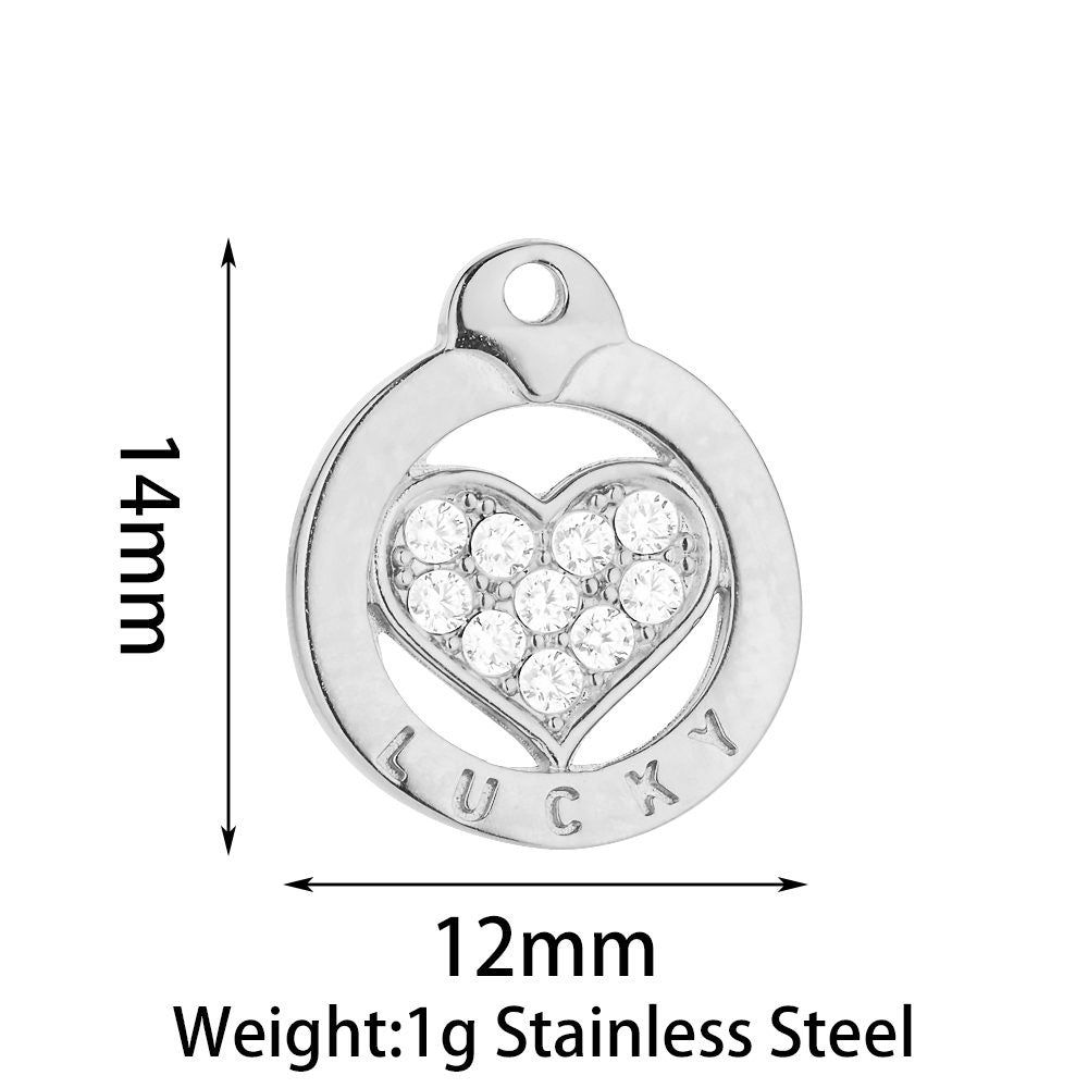 Heart Shape Pendant Made Of 304 Stainless Steel With Rhinestones Inlay, Electroplated Finish In Steel Color Jewelry Accessories