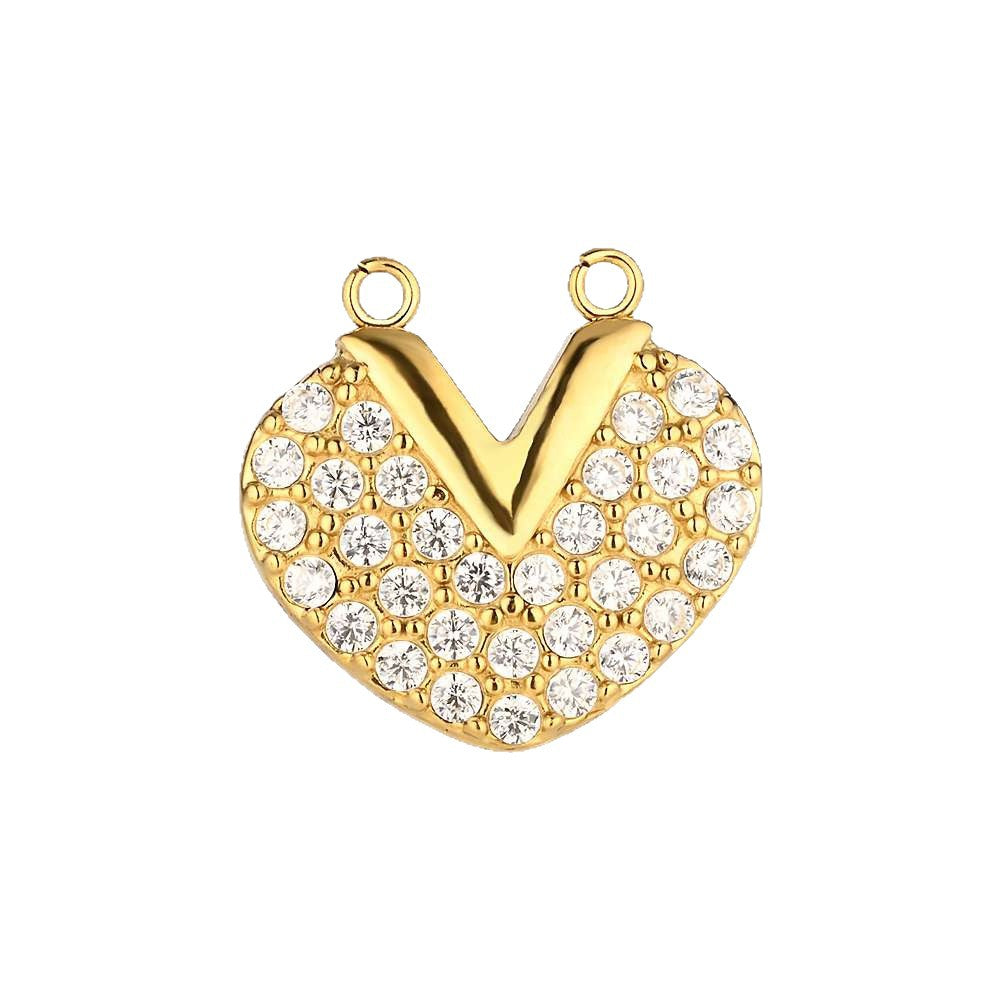 Heart Shape Pendant Made Of 304 Stainless Steel With Rhinestones Inlay, Electroplated Finish In Steel Color Jewelry Accessories