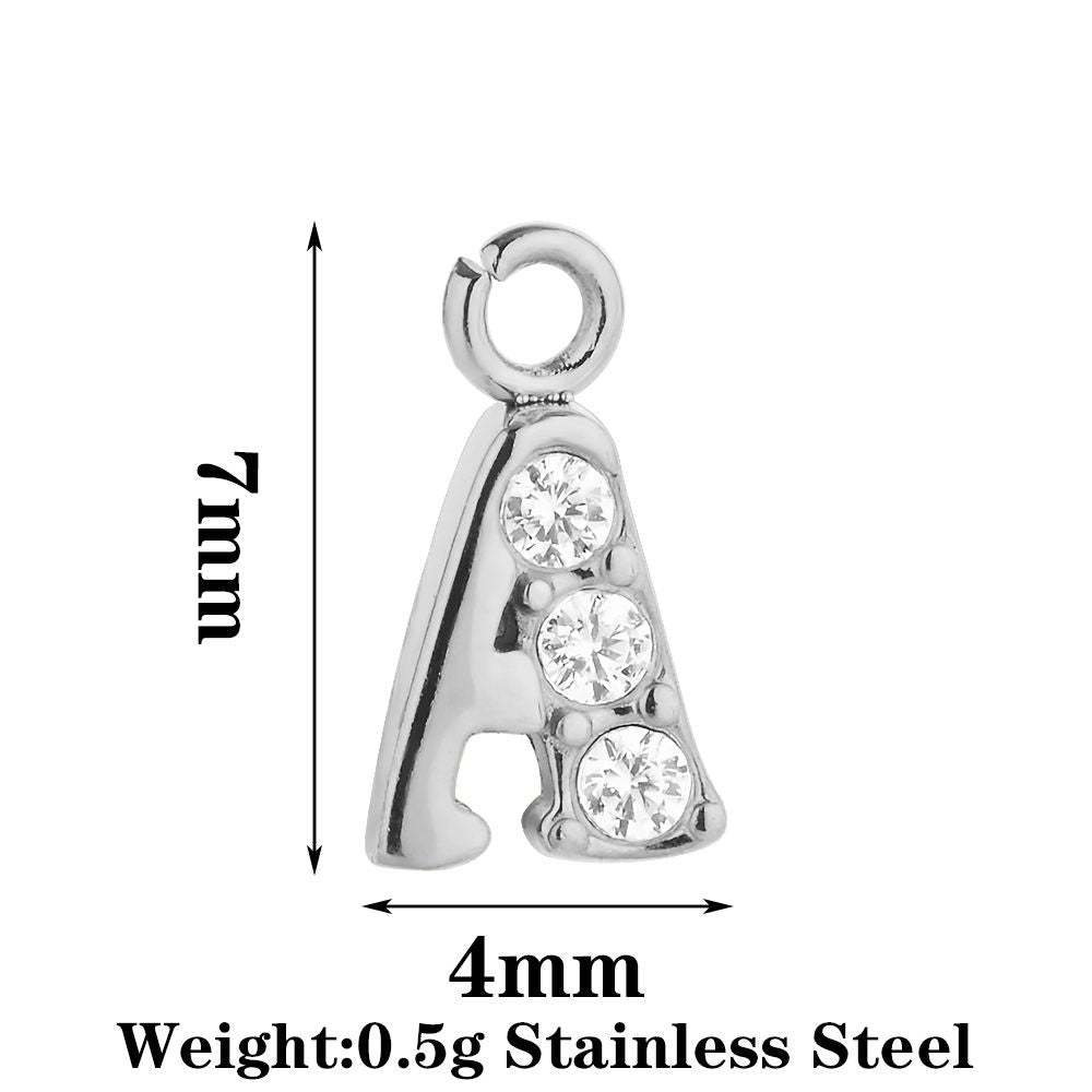 Letter Pendant Made Of 304 Stainless Steel With Rhinestones, Electroplated Finish In Steel Color For Commute Jewelry Accessories