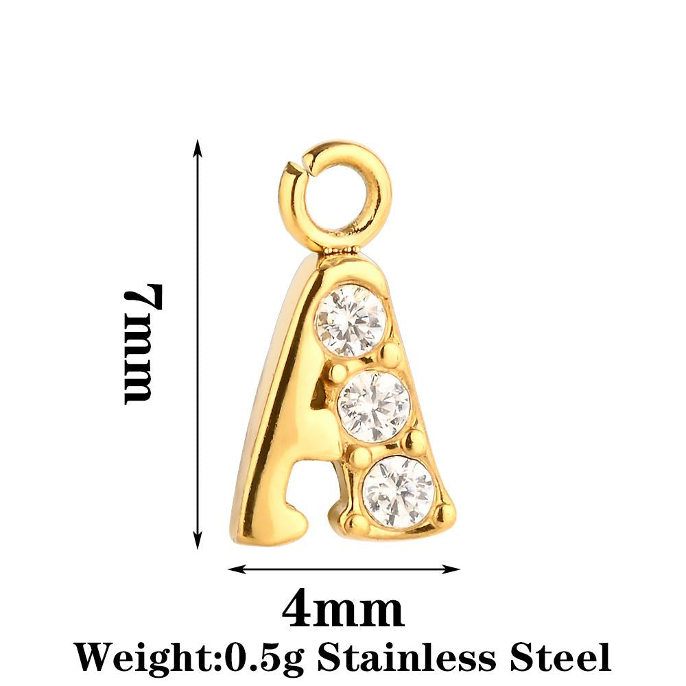 Letter Pendant Made Of 304 Stainless Steel With Rhinestones, Electroplated Finish In Steel Color For Commute Jewelry Accessories
