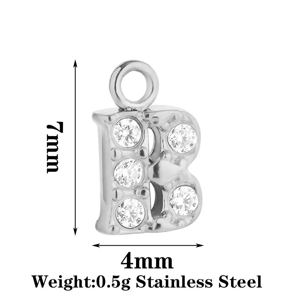 Letter Pendant Made Of 304 Stainless Steel With Rhinestones, Electroplated Finish In Steel Color For Commute Jewelry Accessories