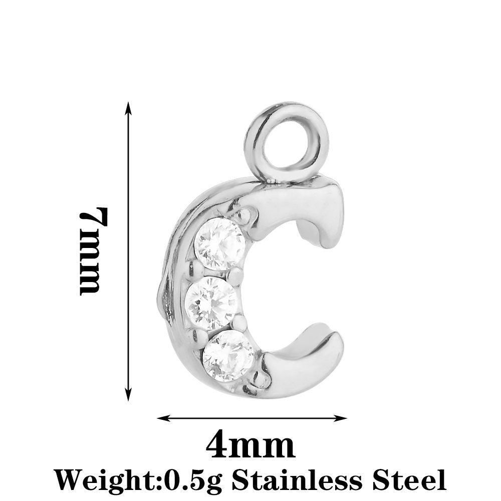 Letter Pendant Made Of 304 Stainless Steel With Rhinestones, Electroplated Finish In Steel Color For Commute Jewelry Accessories