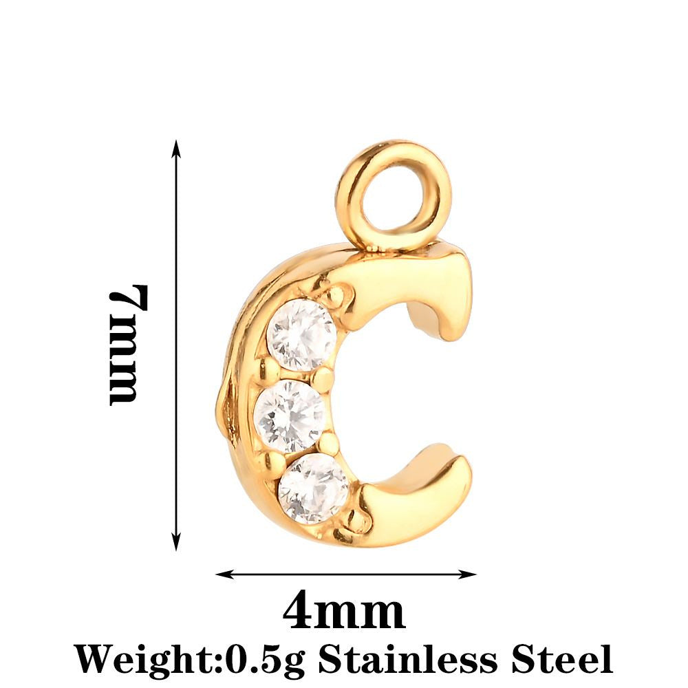 Letter Pendant Made Of 304 Stainless Steel With Rhinestones, Electroplated Finish In Steel Color For Commute Jewelry Accessories