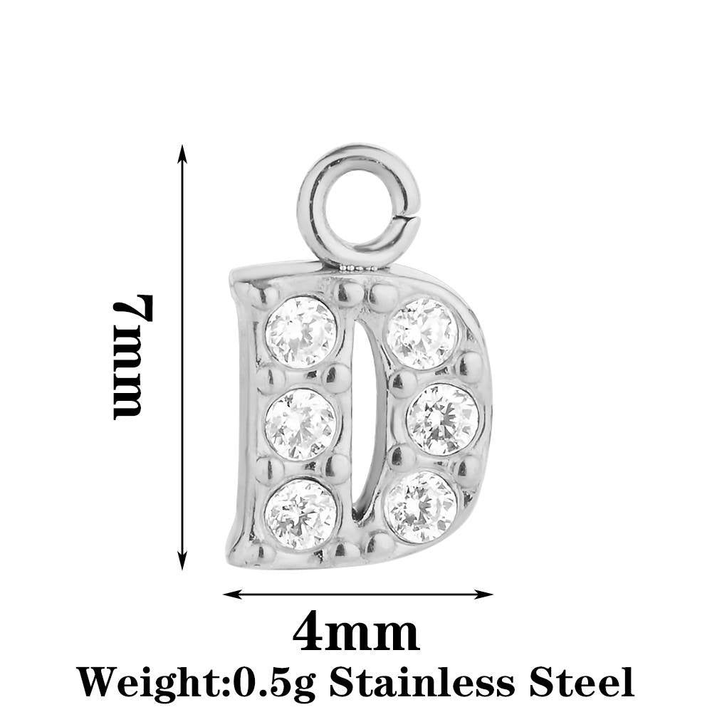 Letter Pendant Made Of 304 Stainless Steel With Rhinestones, Electroplated Finish In Steel Color For Commute Jewelry Accessories