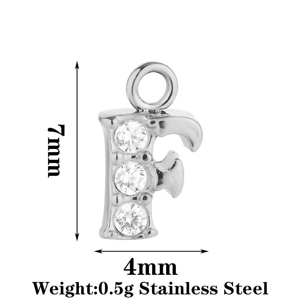 Letter Pendant Made Of 304 Stainless Steel With Rhinestones, Electroplated Finish In Steel Color For Commute Jewelry Accessories