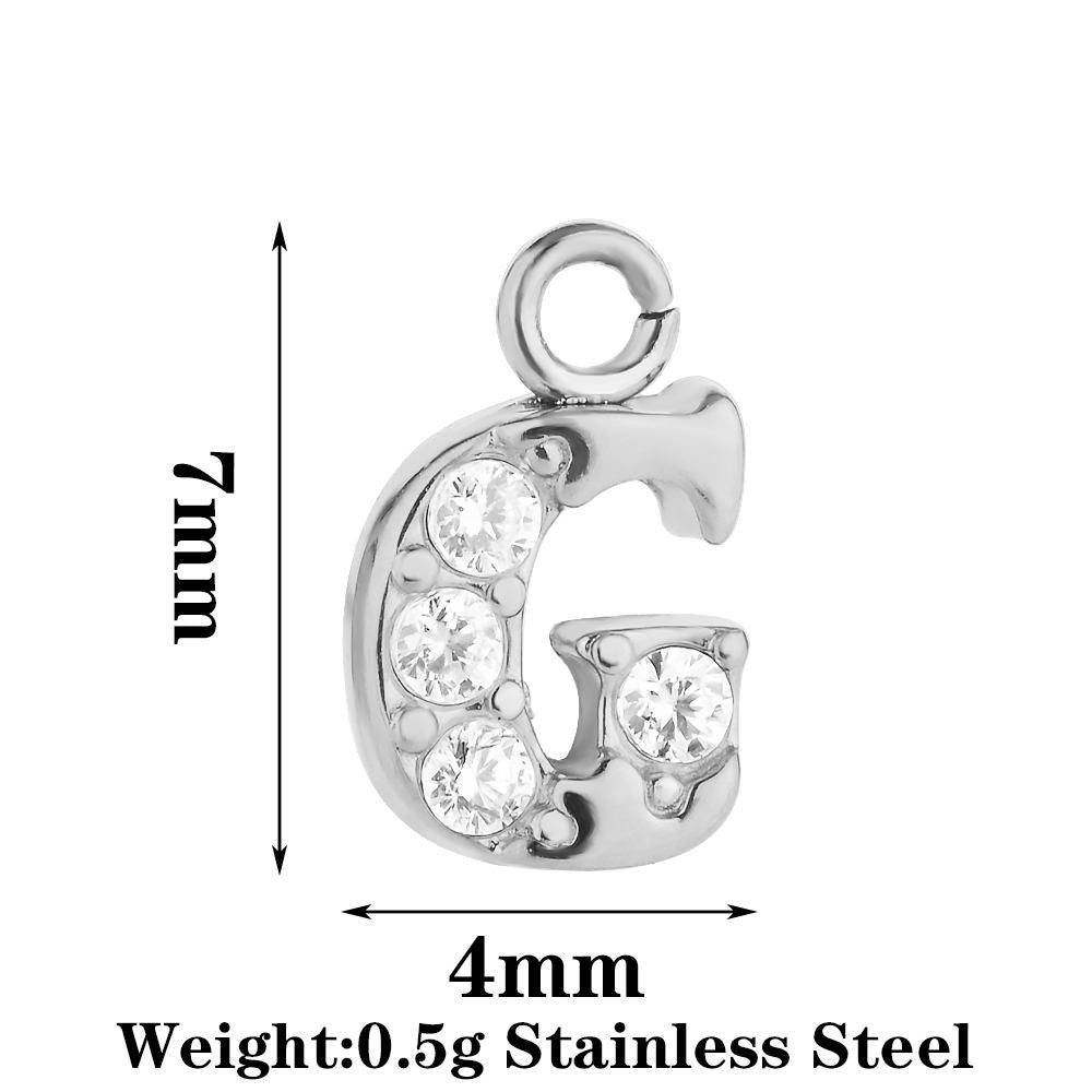 Letter Pendant Made Of 304 Stainless Steel With Rhinestones, Electroplated Finish In Steel Color For Commute Jewelry Accessories