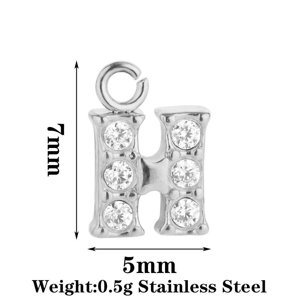 Letter Pendant Made Of 304 Stainless Steel With Rhinestones, Electroplated Finish In Steel Color For Commute Jewelry Accessories