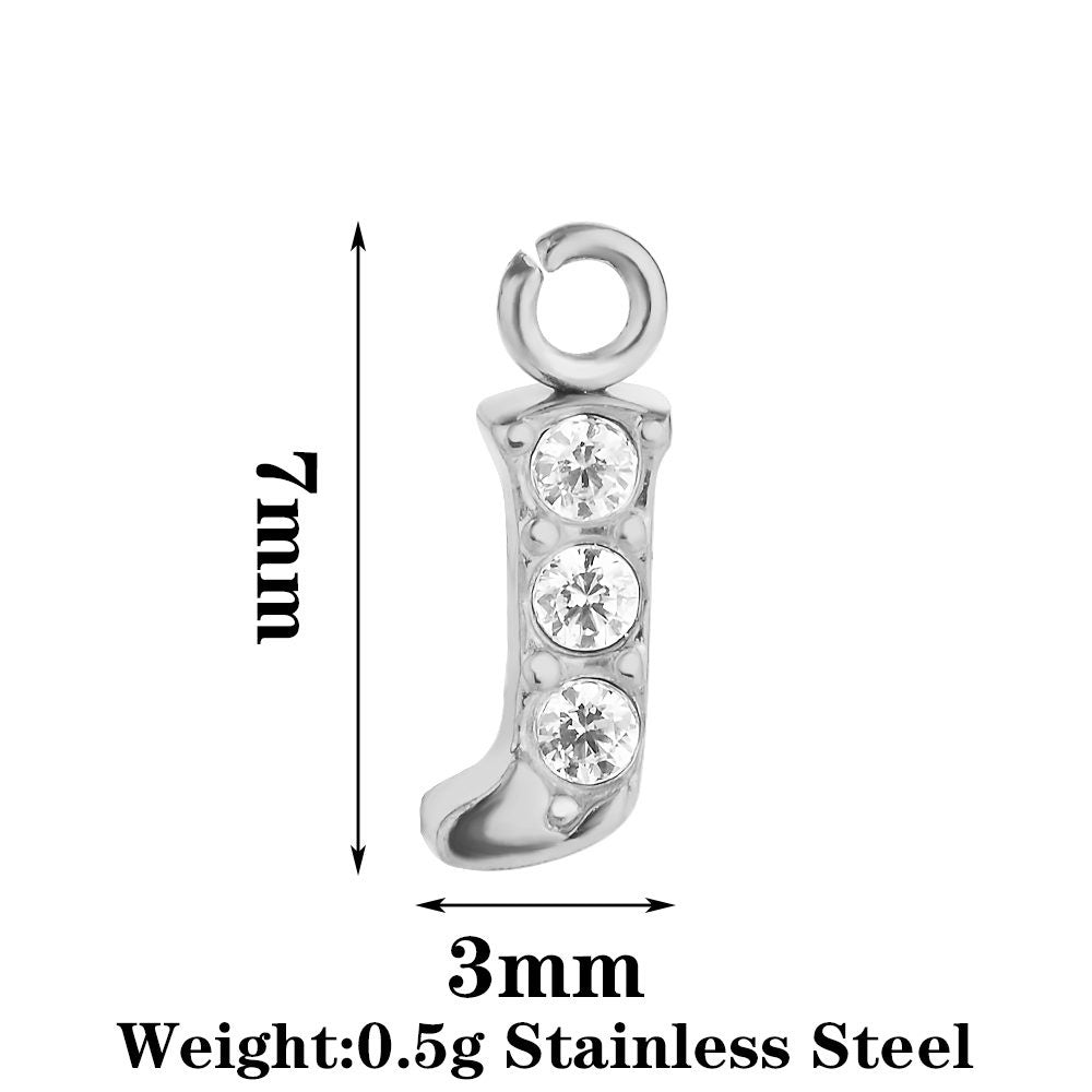 Letter Pendant Made Of 304 Stainless Steel With Rhinestones, Electroplated Finish In Steel Color For Commute Jewelry Accessories