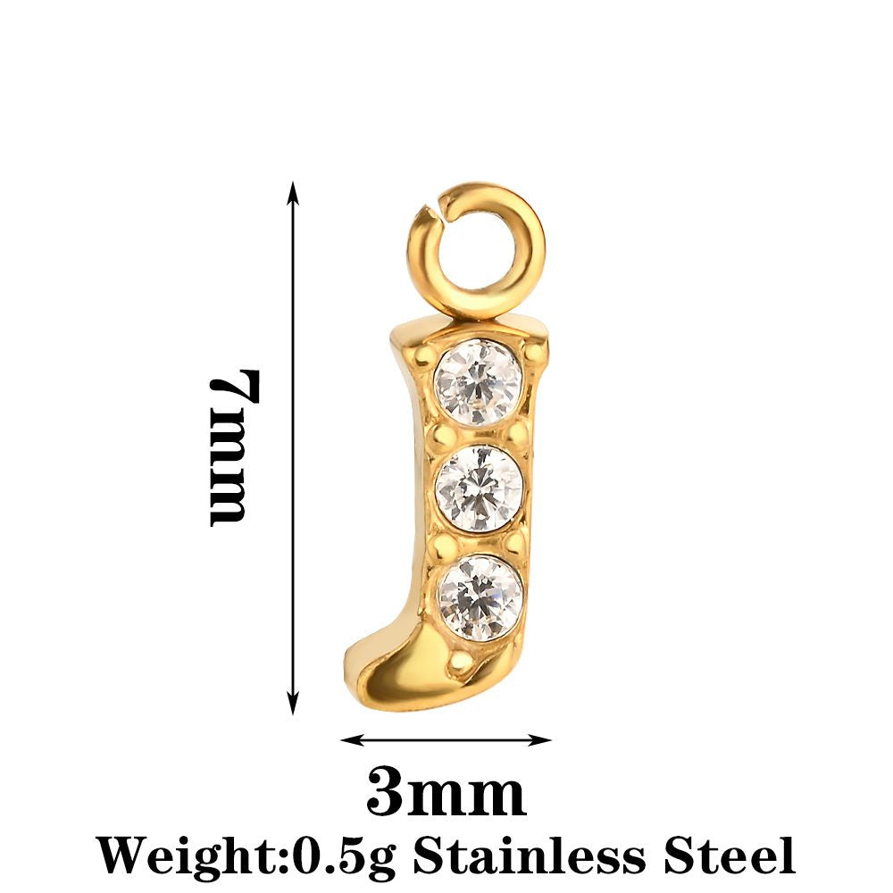 Letter Pendant Made Of 304 Stainless Steel With Rhinestones, Electroplated Finish In Steel Color For Commute Jewelry Accessories