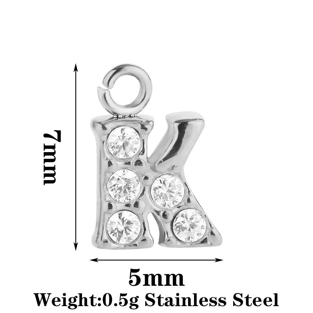Letter Pendant Made Of 304 Stainless Steel With Rhinestones, Electroplated Finish In Steel Color For Commute Jewelry Accessories