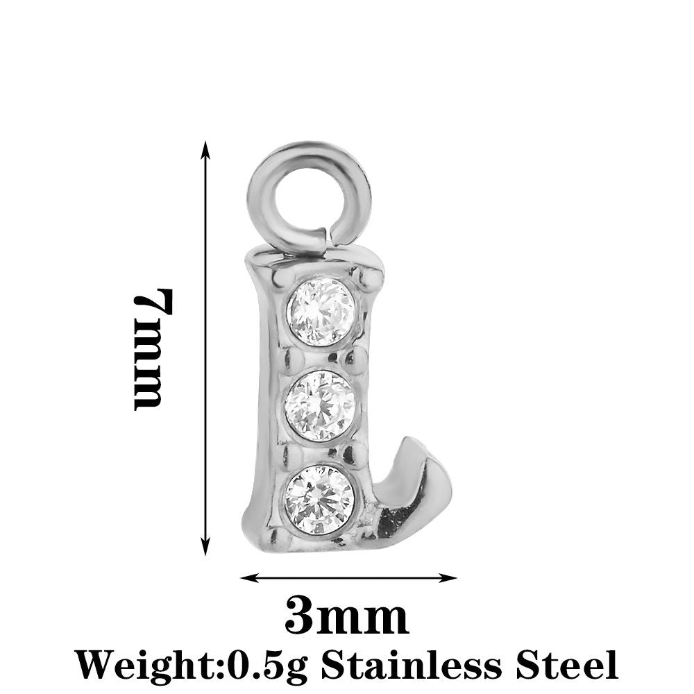 Letter Pendant Made Of 304 Stainless Steel With Rhinestones, Electroplated Finish In Steel Color For Commute Jewelry Accessories