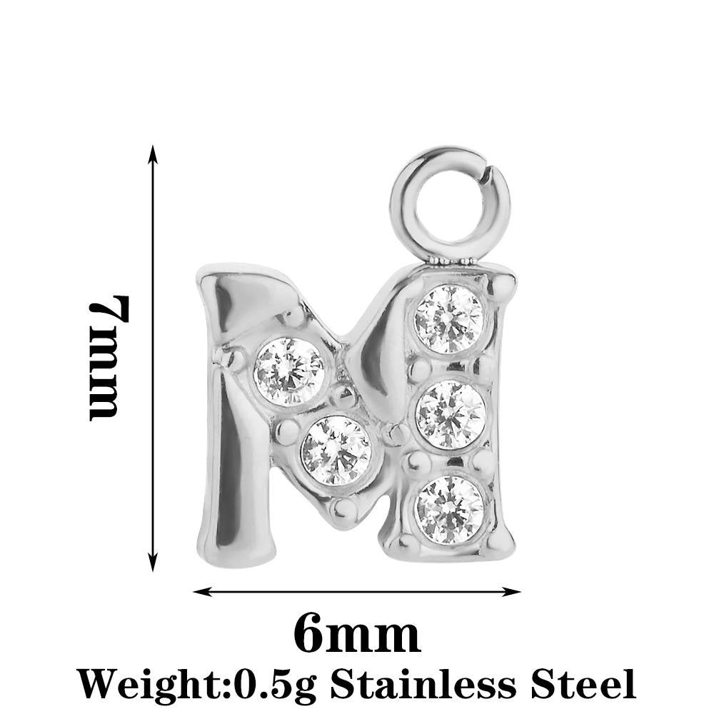 Letter Pendant Made Of 304 Stainless Steel With Rhinestones, Electroplated Finish In Steel Color For Commute Jewelry Accessories