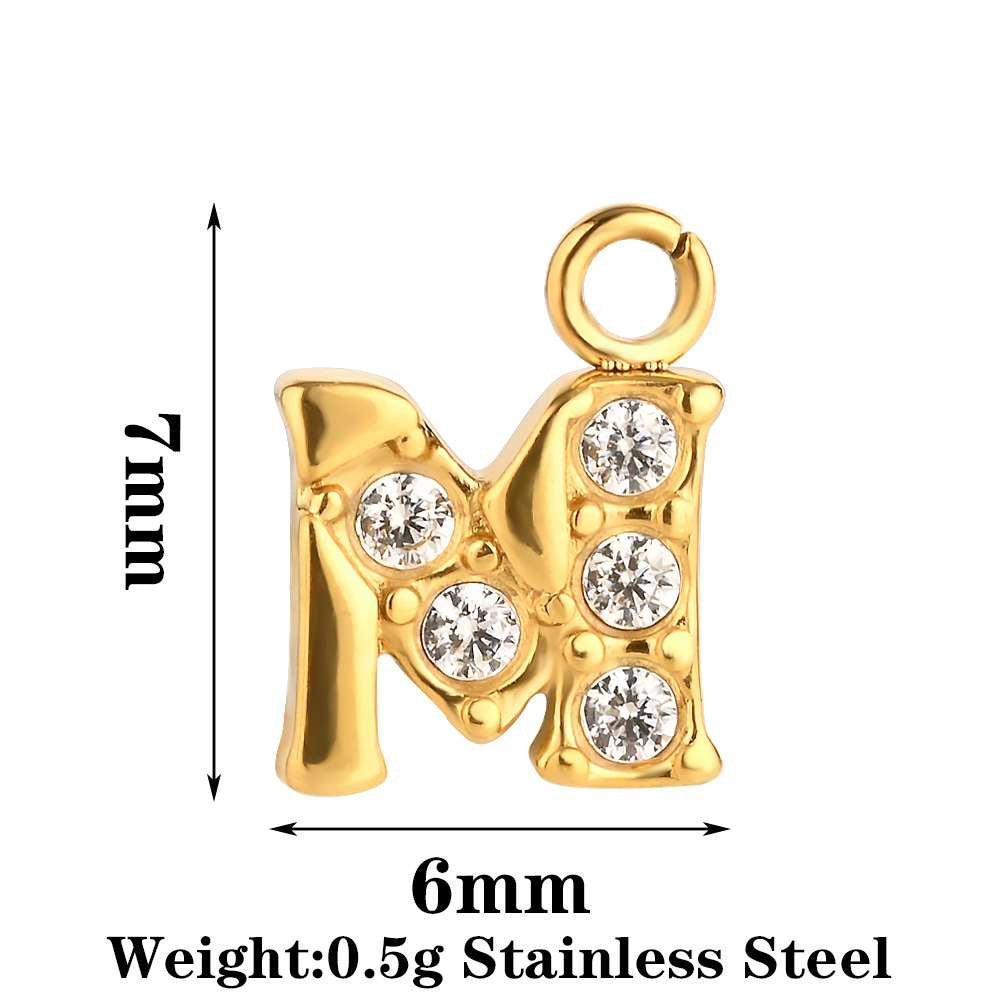 Letter Pendant Made Of 304 Stainless Steel With Rhinestones, Electroplated Finish In Steel Color For Commute Jewelry Accessories
