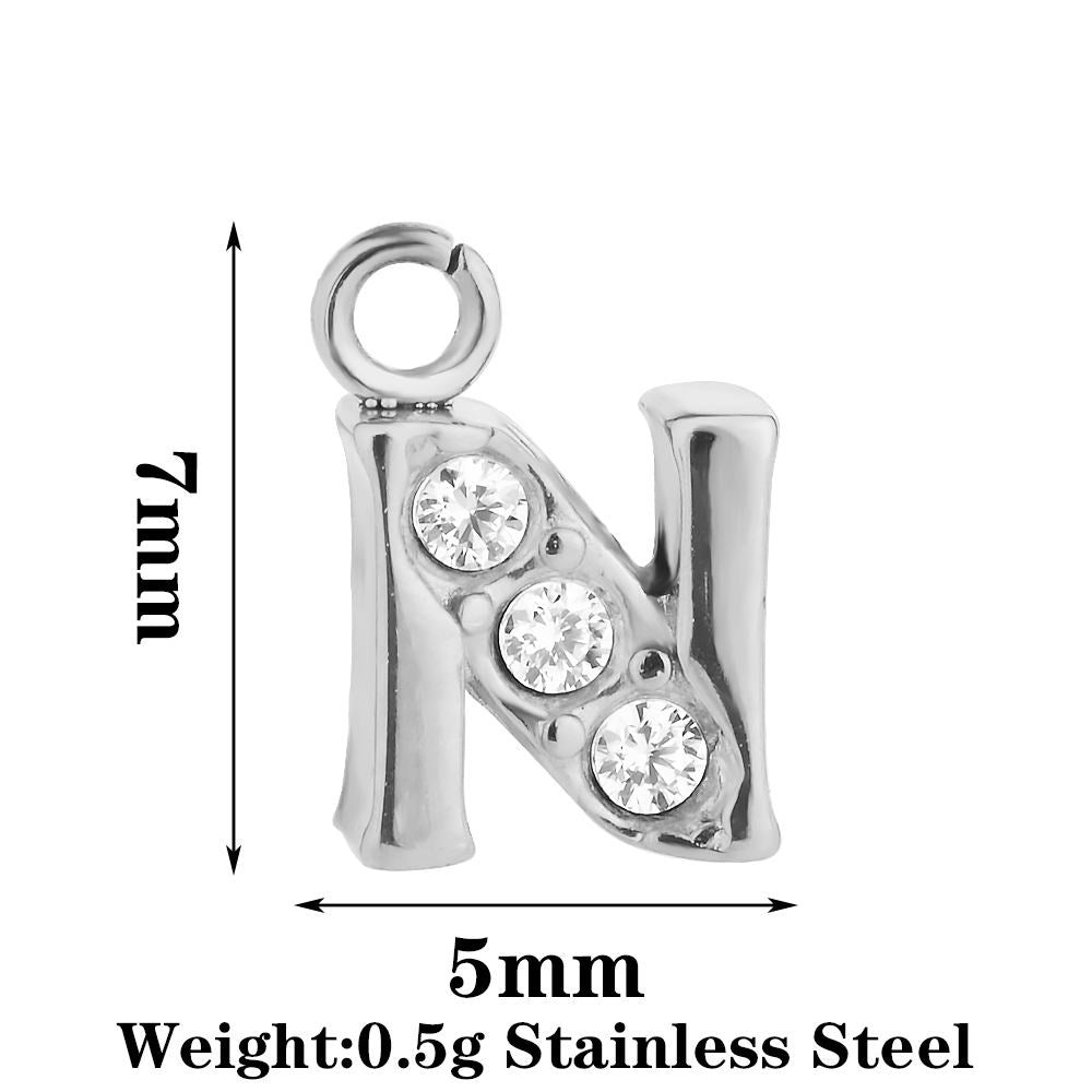 Letter Pendant Made Of 304 Stainless Steel With Rhinestones, Electroplated Finish In Steel Color For Commute Jewelry Accessories