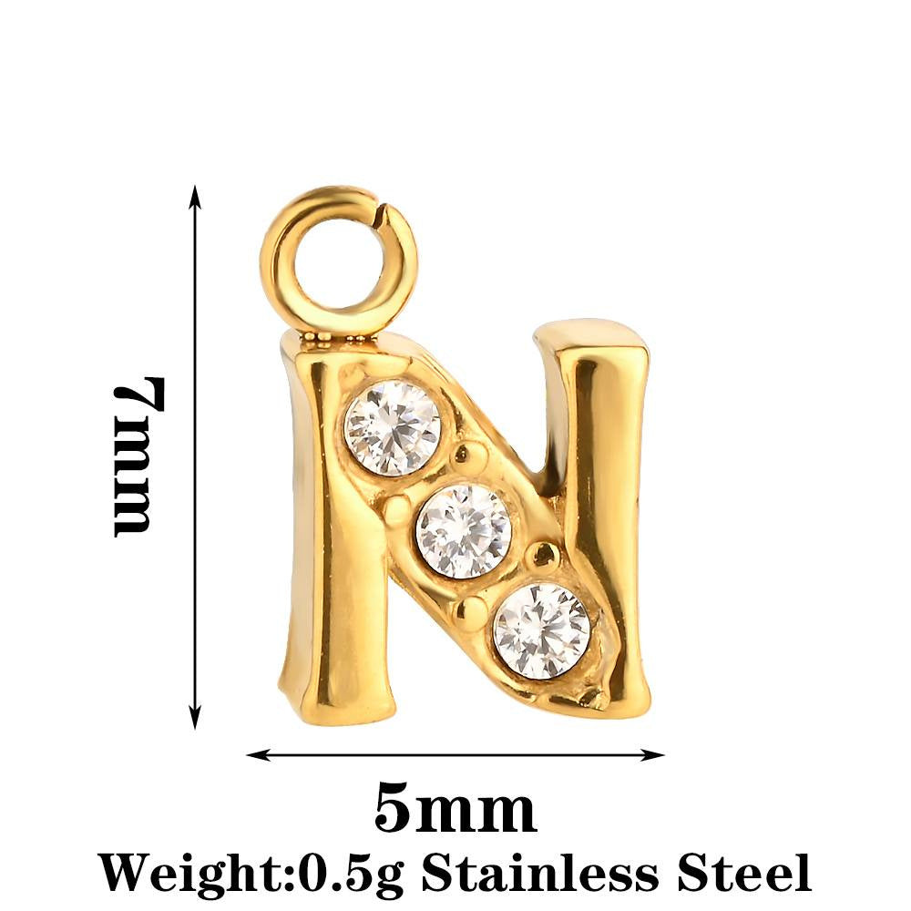 Letter Pendant Made Of 304 Stainless Steel With Rhinestones, Electroplated Finish In Steel Color For Commute Jewelry Accessories