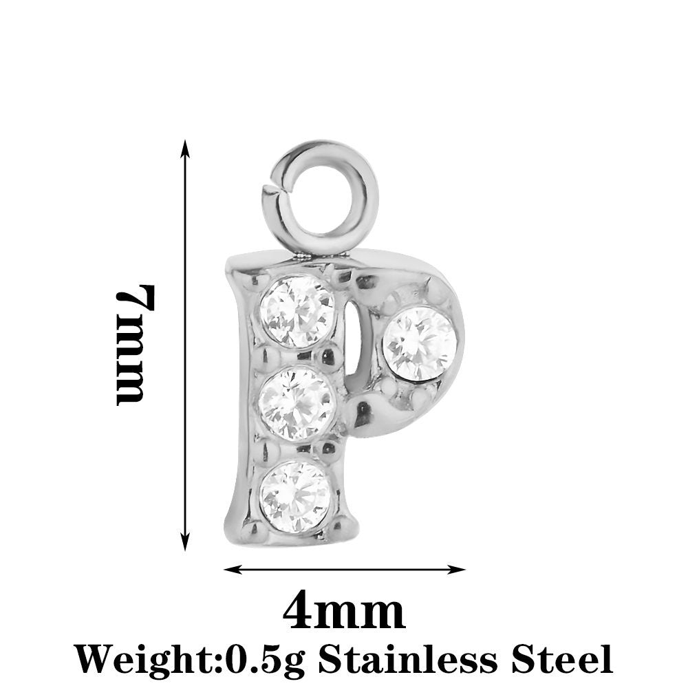 Letter Pendant Made Of 304 Stainless Steel With Rhinestones, Electroplated Finish In Steel Color For Commute Jewelry Accessories