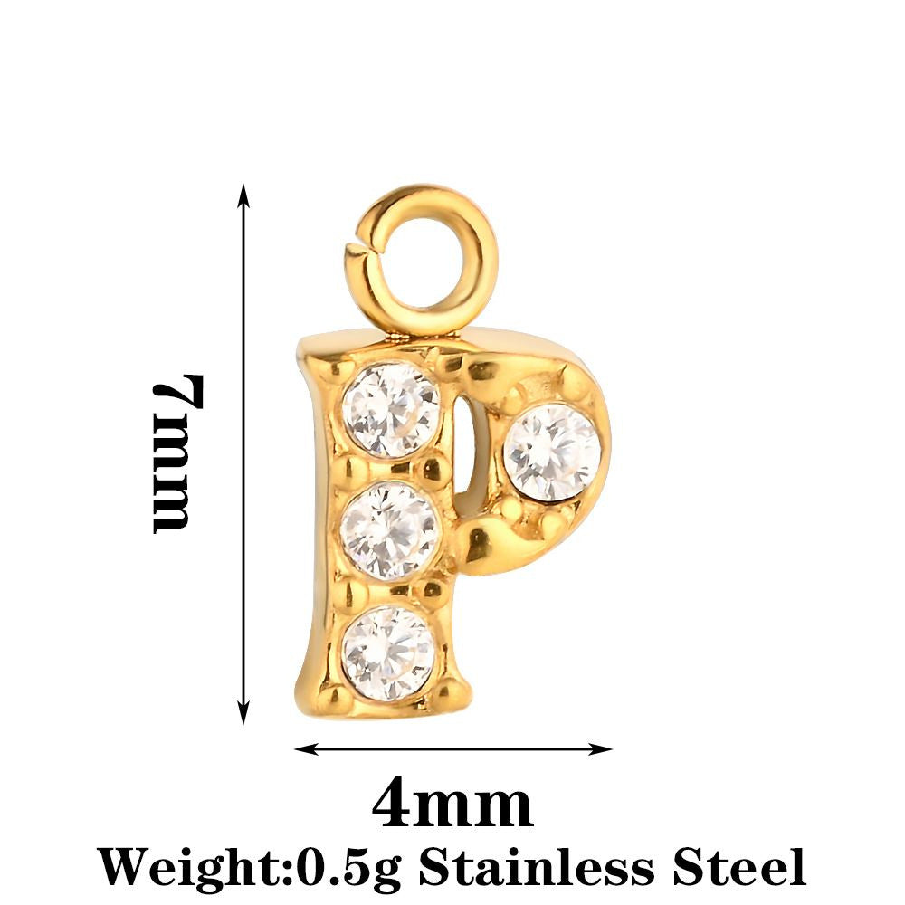 Letter Pendant Made Of 304 Stainless Steel With Rhinestones, Electroplated Finish In Steel Color For Commute Jewelry Accessories