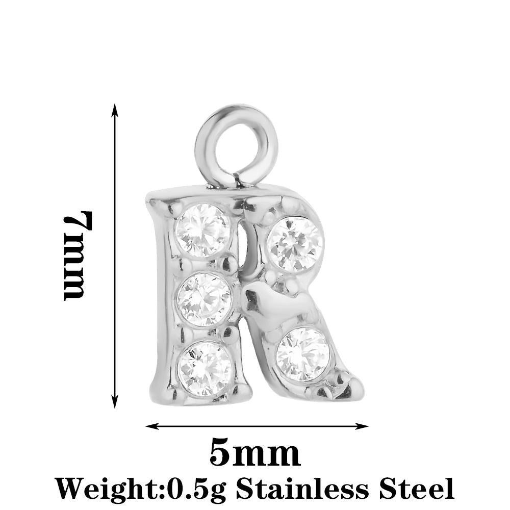 Letter Pendant Made Of 304 Stainless Steel With Rhinestones, Electroplated Finish In Steel Color For Commute Jewelry Accessories