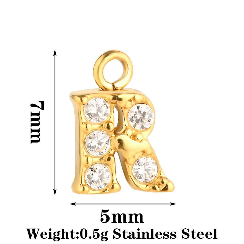 Letter Pendant Made Of 304 Stainless Steel With Rhinestones, Electroplated Finish In Steel Color For Commute Jewelry Accessories
