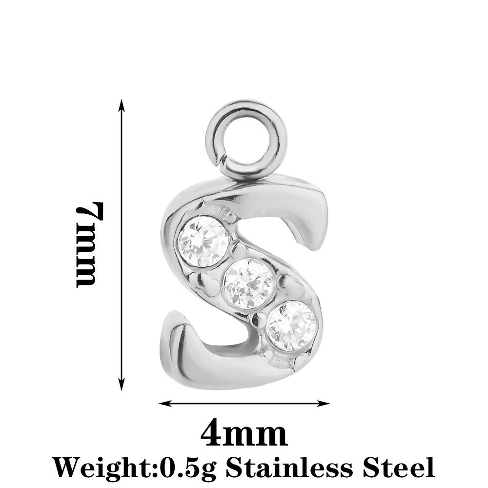 Letter Pendant Made Of 304 Stainless Steel With Rhinestones, Electroplated Finish In Steel Color For Commute Jewelry Accessories
