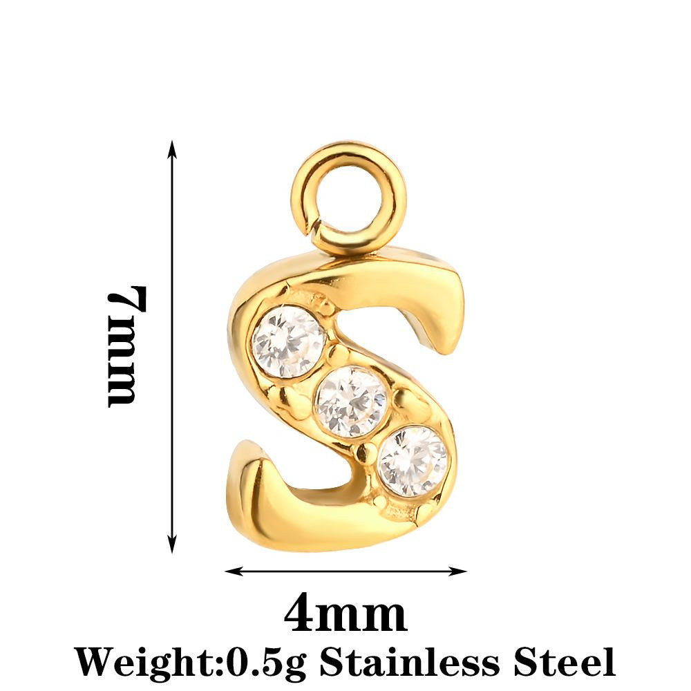 Letter Pendant Made Of 304 Stainless Steel With Rhinestones, Electroplated Finish In Steel Color For Commute Jewelry Accessories