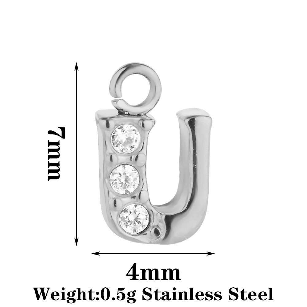 Letter Pendant Made Of 304 Stainless Steel With Rhinestones, Electroplated Finish In Steel Color For Commute Jewelry Accessories